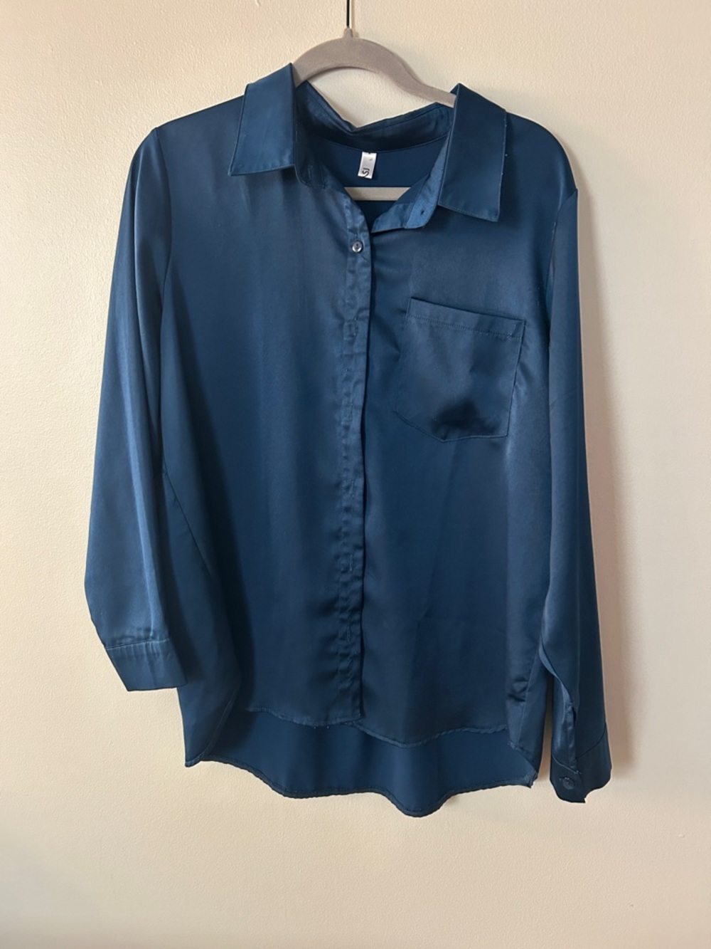 Satin Button-Up Blouse in Teal